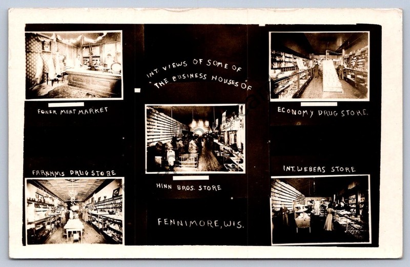 K64/ Fennimore Wisconsin RPPC Postcard c10 5View Interior Store Drug Meat 3