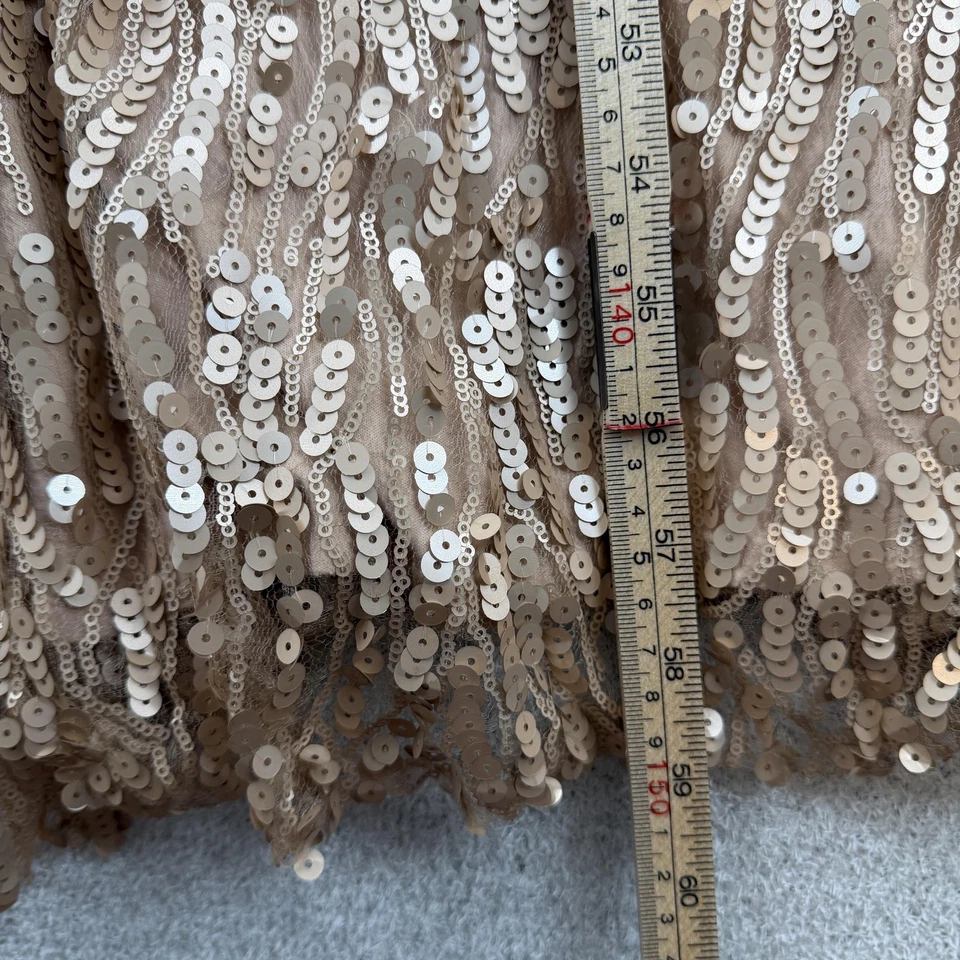 Vestido Donna Morgan Mujer 6 Champagne Lentejuelas Halter Maxi Formal Vestido de Noche Foto 3 de 4