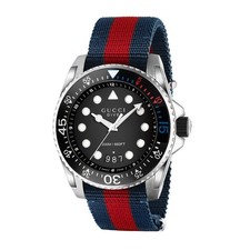 GUCCI Dive 45mm Stainless Steel Blue Red Striped Nylon Watch YA136210