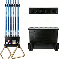 6 Cue Hardwood Wall Mount Pool Stick Holder Billiard Table Rack Organizer