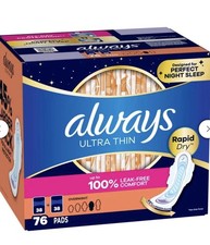 Always Ultra Thin Advanced Overnight Pads, 76-count
