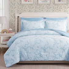 Geniospin Light Blue Full Comforter Set for Girls - 7 Piece Bowknot Jacquard Bed