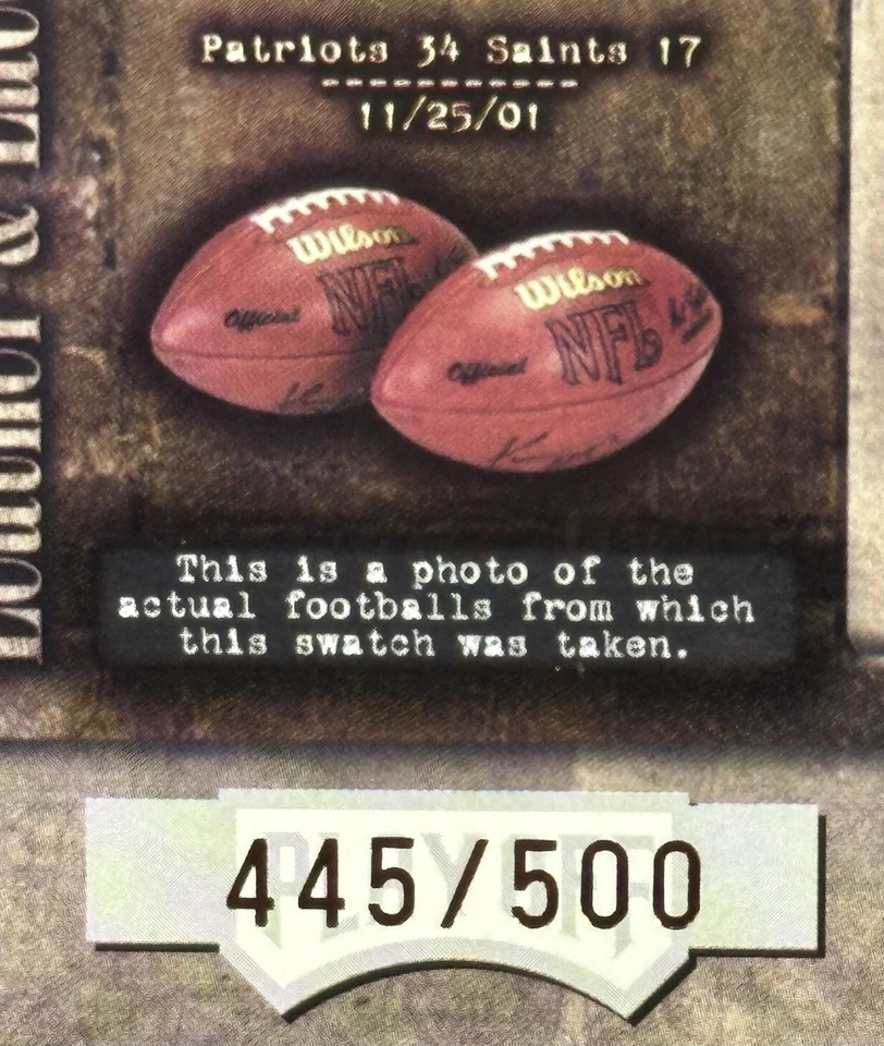Jogo de futebol usado Tom Brady 2002 Absolute Memorabilia couro e cadarços /500! SP - Imagem 3 de 4