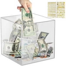 Acrylic Clear Piggy Bank Money Saving Box for Cash Saving, Must Break to Open...