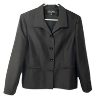 Kasper & Company Womans Silk Jacket Sz 14 Pocket Shoulder Pads Lined Button