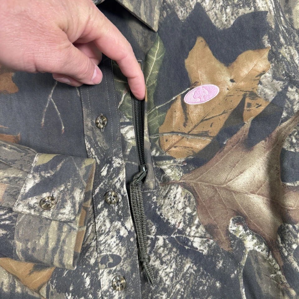 Camisa para mujer Mossy Oak Break Up L camuflada botón delantero L/S cremallera bolsillo caza Foto 4 de 4
