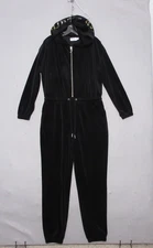 Juicy Couture Track Suit Luxe Velour  Large Black Y2K Hoodie Zip Jumpsuit Cozy