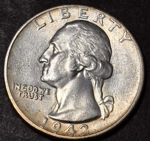 1942 D Washington Silver Quarter 25c US Coin Denver Album Toned!!!!