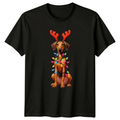 Weihnachten Hund Rentier Geweih Lichter Feiertage Tiere Herren T-Shirt Damen Tee