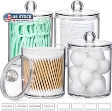 4 Pack Acrylic Qtip Holder Dispenser for Cotton Swabs, Balls, Pads, Floss Picks-