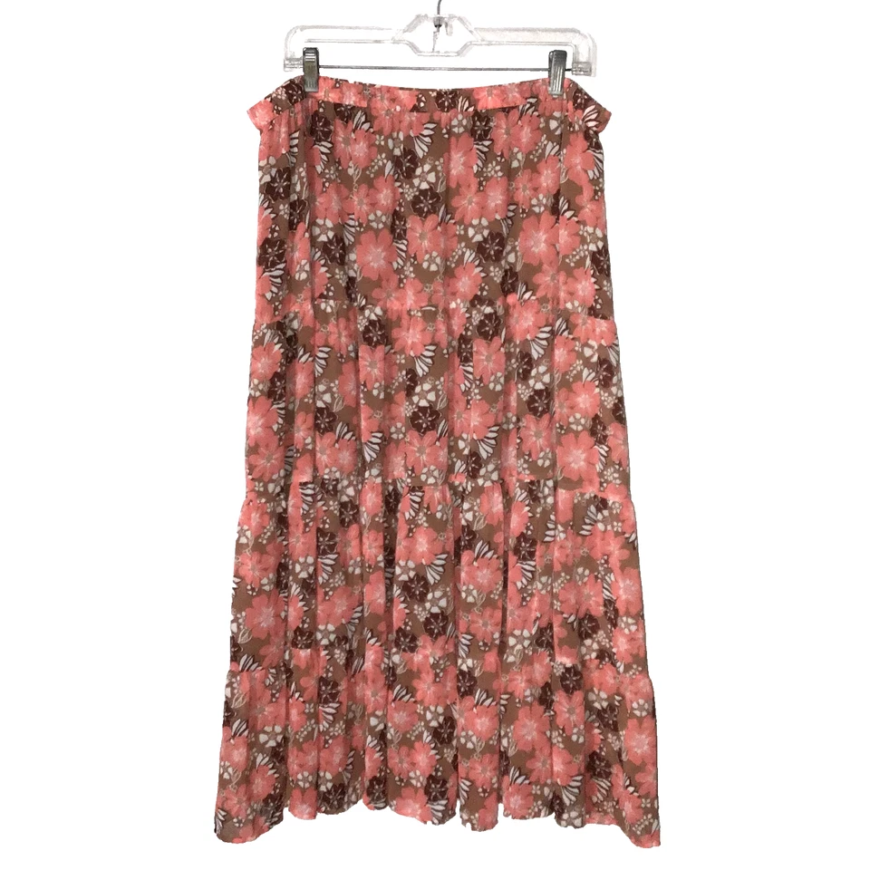 Aerie Womens Pink Floral Tiered Maxi Skirt Elastic Waist 36" Long Size 2XL - Image 3 of 4