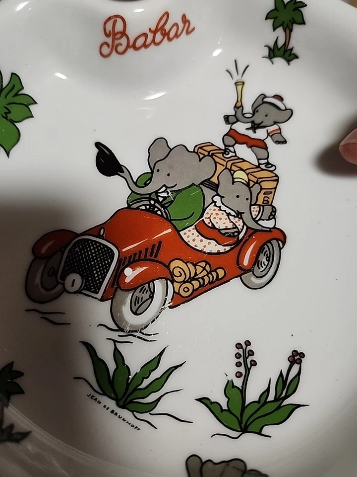 Vintage Philippe Deshoulieres Babar Kind Baby Wärmeplatte mit Stopfen Schale Frankreich  - Bild 3 von 4