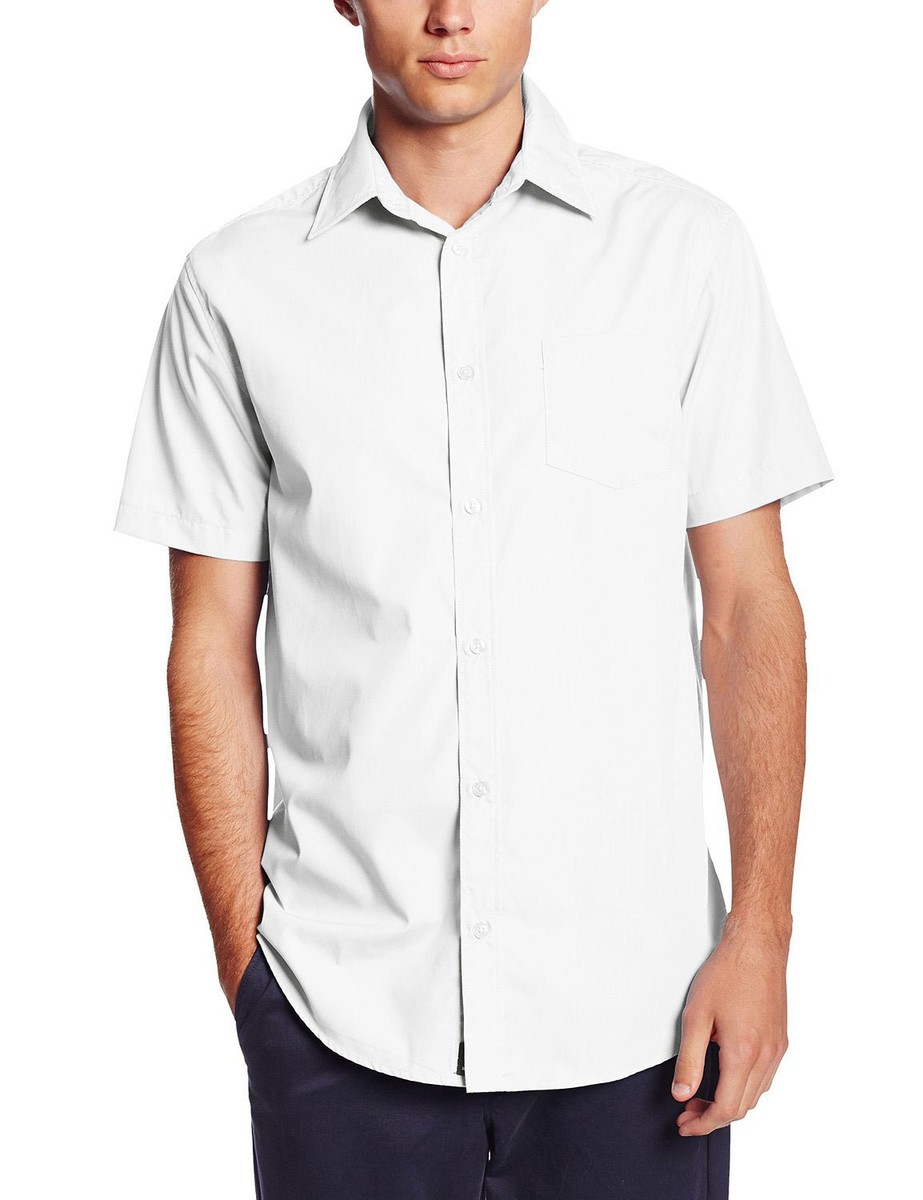 Men's Lee White Dress Shirt E9338 Broadcloth Short Sleeve