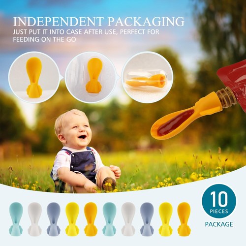 10 Pack Universal Silicone Baby Food Pouch Spoon Attachment Travel-Friendly - Picture 8 of 8