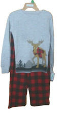 Boy's Pajamas 2 piece set Shirt Pants Red Plaid Pants Gray Shirt Deer size 5