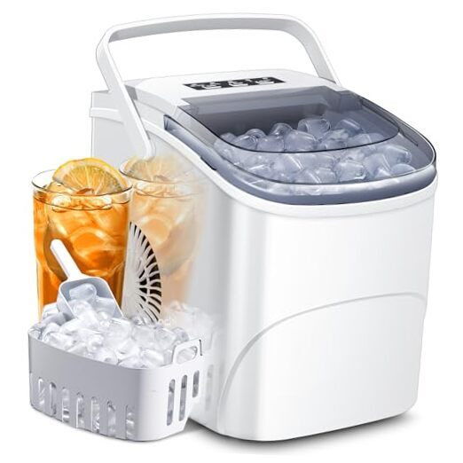 Ice Makers Countertop with Handle,,9 Cubes in 6 Mins,2 26.5Lbs/24H 1 WHITE