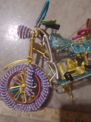 Motorcycle Figure Made out of Wire SUPER UNIQUE Colorful 11" x 8" - Picture 5 of 10