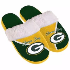 GreenBay Packers Womens Colorblock Fur Slide Slippers NFL