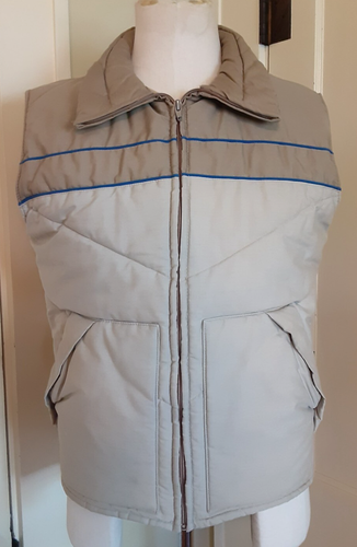 Vtg 1980s Pacific Trail Sportswear Vest Large Beige Blue Piping Western USA Made - Picture 17 of 18