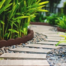 Garden Gear Curve Border Scallop Edging Stone Effect Recycled Rubber Earth Brown