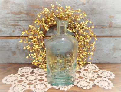 1890s antique blue glass bottle Fellows Syrup  large