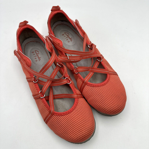 Clarks pr!vo Shoes Women’s 7.5M Comfort Casual Strap Fasten Coral/Orange