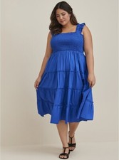 Torrid Midi Dress Poplin Tiered Blue NWT New 0X