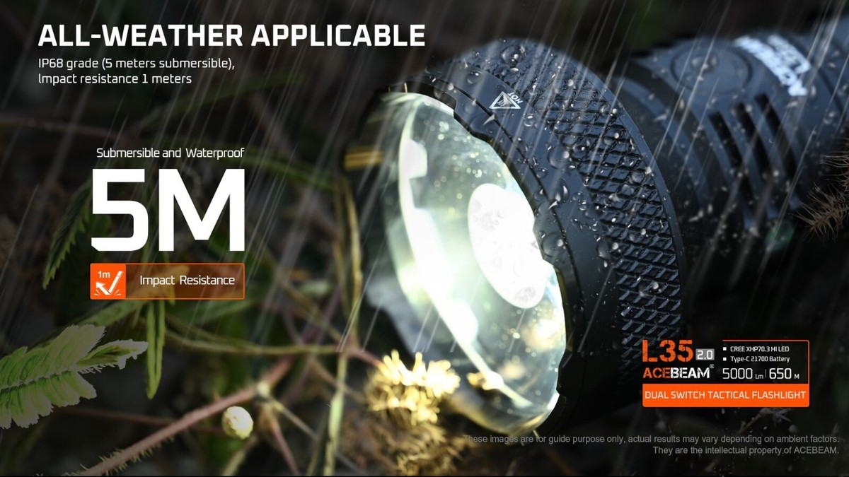 Lampe Torche Tactique Acebeam L35 2.0 Édition Orange - 5000 Lumens - IP68 - Neuf