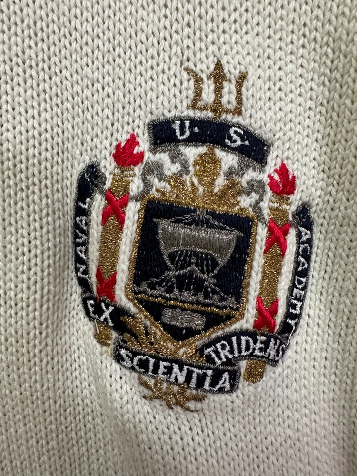 Vintage Cliff Engle Sweater Mens Small Beige U.S. Naval Academy Ex Tridens 80s - Image 4 of 4