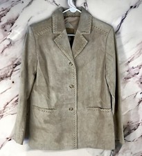 Relativity Suede Leather Jacket Tan Taupe Thick Stitch Washable Women's Med Nos