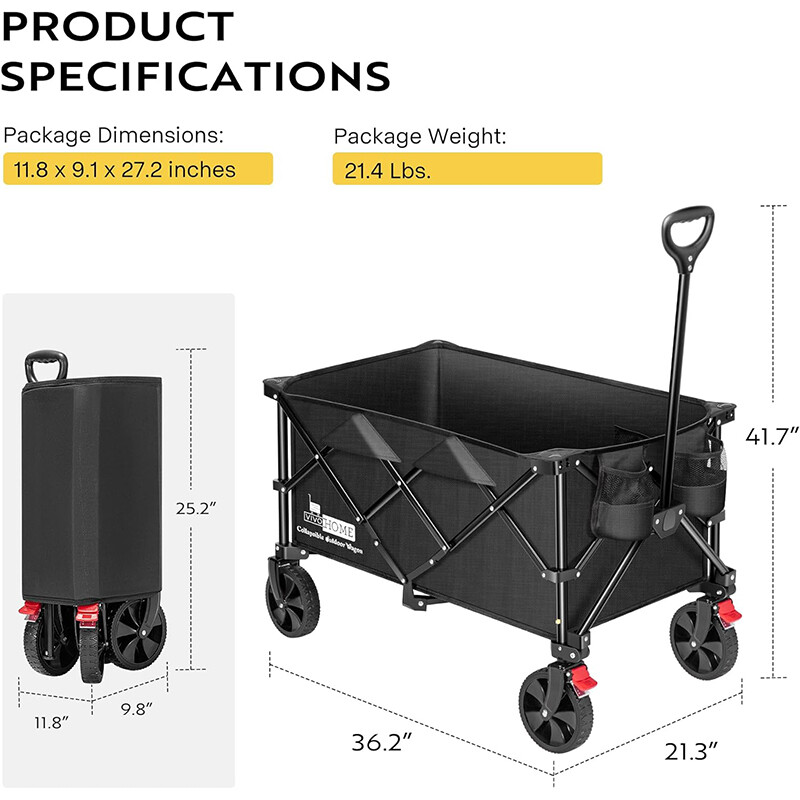200L Collapsible Wagon 300lbs Heavy Duty Folding Utility Garden Cart Foldable