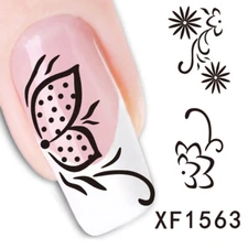 Nail Art Water Transfer Sticker Decal Stickers Pretty Flowers Black XF1563