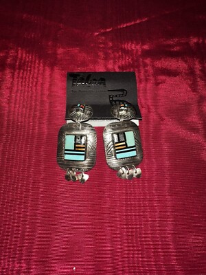 TABRA Earrings Sterling w/14k Posts Turquoise/Onyx/Pyrite/Spondylus