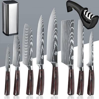 Kitchen Knife Set Stainless Steel Japanese Damascus Pattern Cleaver Chef Knives