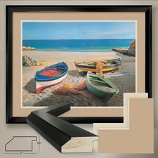 40W"x32H" LA CALETTA by ADRIANO GALASSO - BOATS DOUBLE MATTE, GLASS and FRAME