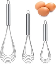 Patelai 3 Pieces Stainless Steel Kitchen Flat Whisk Set Stainless Steel Flat ...