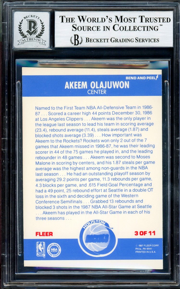 HAKEEM OLAJUWON AUTOGRAPHED 1987-88 FLEER STICKERS CARD GEM AUTO 