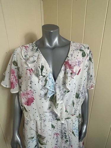 Lane Bryant Maxi Dress Womens Size 24 White Floral Ruffle Wrap Chiffon Lined - Picture 7 of 16