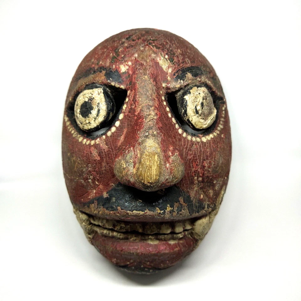 Máscara de demonio javanés de colección rara 8" madera tallada escultura tribal arte indonesio Foto 3 de 4