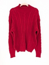 Vintage Polo Ralph Lauren Red Cable Knit Cotton Sweater Mock Neck Men Size Large