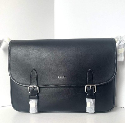 Coach Hitch Messenger Bag Black Leather Flap Crossbody Laptop
