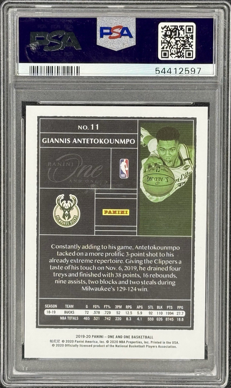 Giannis Antetokounmpo 2019-20 One And One Silver /99 PSA 10 POP 11 RARE view 2