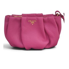Prada Vitello Daino Peonia Pink Pebbled Leather Pleated Wristlet Clutch 1N1422