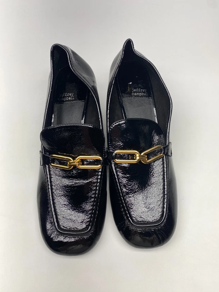 Zapato Jeffrey Campbell para mujer Archive charol arrugado tacón bloque dorado talla 9 Foto 2 de 4