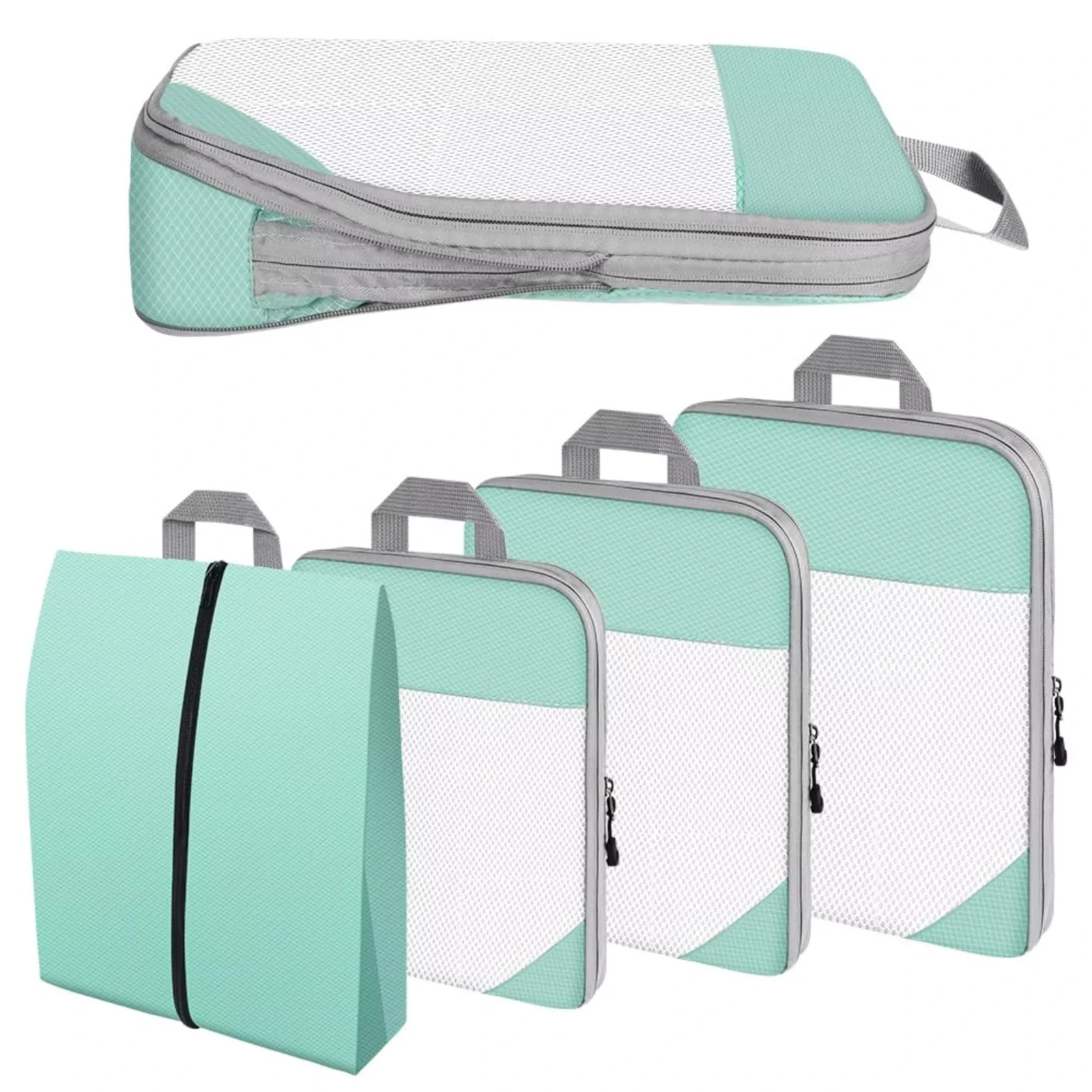 4x Cubos de Embalaje Azul y Blanco Organizador de Viaje Set Bolsas de Almacenamiento de Equipaje, Osdue
