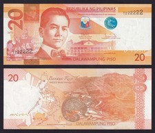 2019 NEW GEN 20 Pesos SOLID NO. SINGLE PREFIX T222222 Philippine Banknote