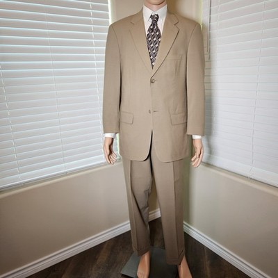 Vintage Joseph & Feiss International  2 Piece Suit  38R  100% Pure New Wool Tan