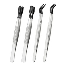 Craft Tweezers with Rubber Tips, 4 Pcs PVC Coated Tweezers Set, Black 5.9" 6.1"