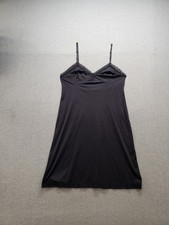 Vanity Fair Women Slip Dress 40 Black V Neck Lace Trim Spaghetti Strap Indoor