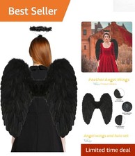 Adjustable Black Angel Wings and Halo Costume for Women - Perfect for Halloween